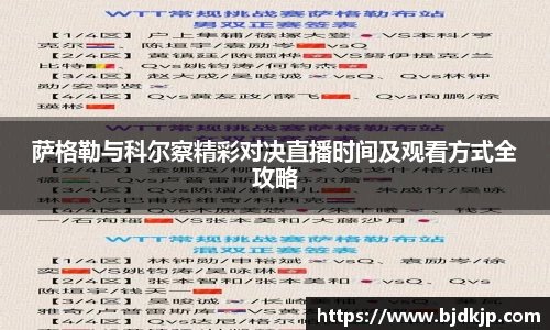 萨格勒与科尔察精彩对决直播时间及观看方式全攻略